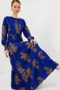 2145 Desenli Tesettür Elbise - Saks resmi